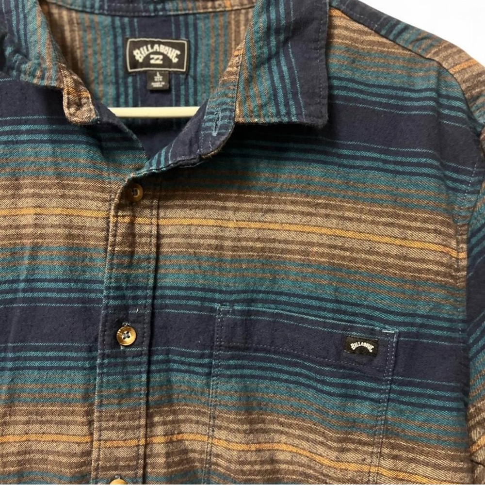 Billabong Blue and Brown Striped Button Down Shirt - Picture 3 of 3